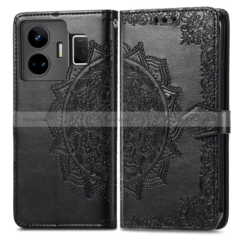Leather Case Stands Fashionable Pattern Flip Cover Holder for Realme GT Neo6 5G Black