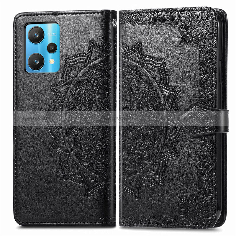 Leather Case Stands Fashionable Pattern Flip Cover Holder for Realme Narzo 50 Pro 5G Black