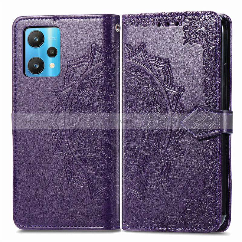 Leather Case Stands Fashionable Pattern Flip Cover Holder for Realme Narzo 50 Pro 5G Purple