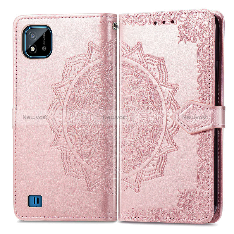 Leather Case Stands Fashionable Pattern Flip Cover Holder for Realme Narzo 50i Rose Gold