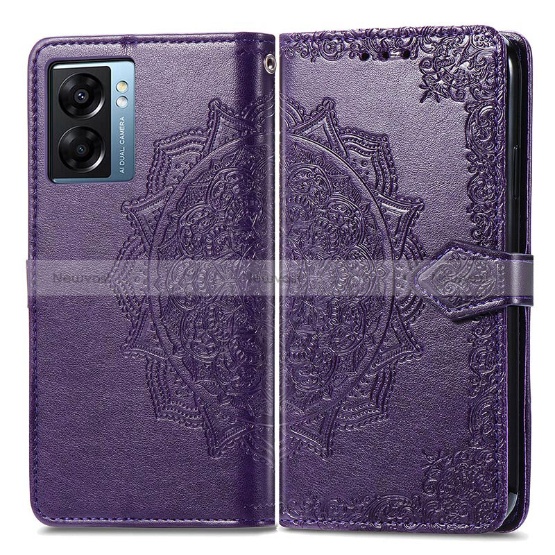 Leather Case Stands Fashionable Pattern Flip Cover Holder for Realme Q5i 5G Purple