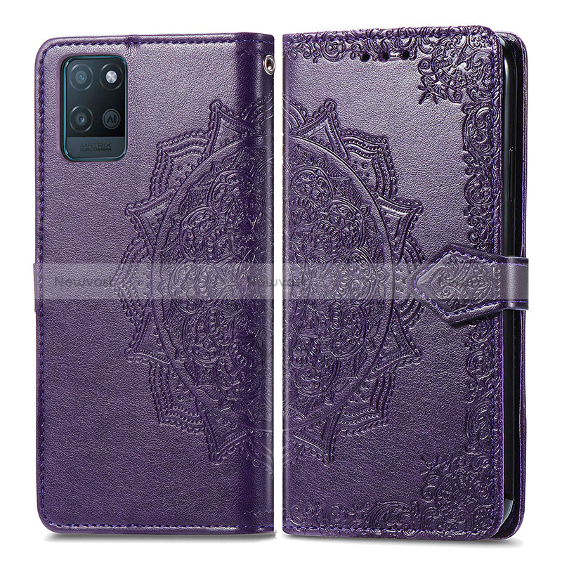 Leather Case Stands Fashionable Pattern Flip Cover Holder for Realme V11s 5G Purple