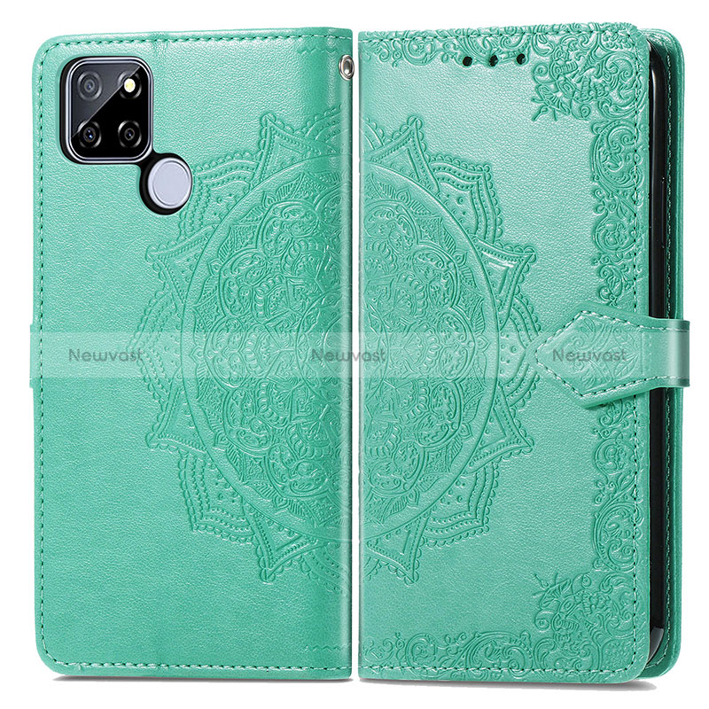 Leather Case Stands Fashionable Pattern Flip Cover Holder for Realme V3 5G Green