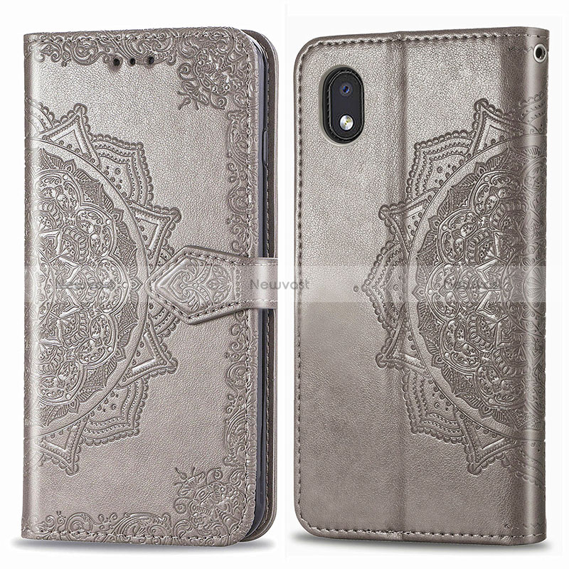 Leather Case Stands Fashionable Pattern Flip Cover Holder for Samsung Galaxy A01 Core Gray