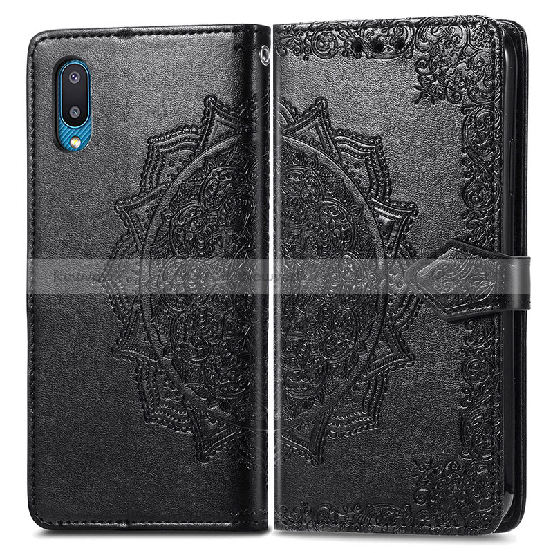 Leather Case Stands Fashionable Pattern Flip Cover Holder for Samsung Galaxy A02 Black