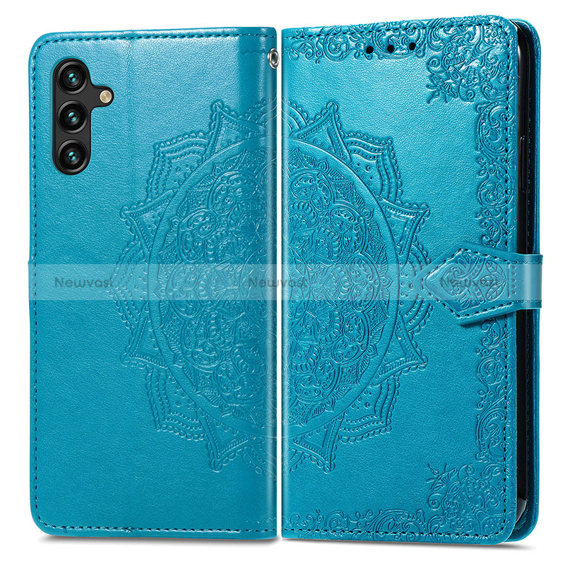 Leather Case Stands Fashionable Pattern Flip Cover Holder for Samsung Galaxy A04s Blue