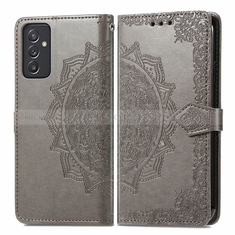 Leather Case Stands Fashionable Pattern Flip Cover Holder for Samsung Galaxy A05s Gray