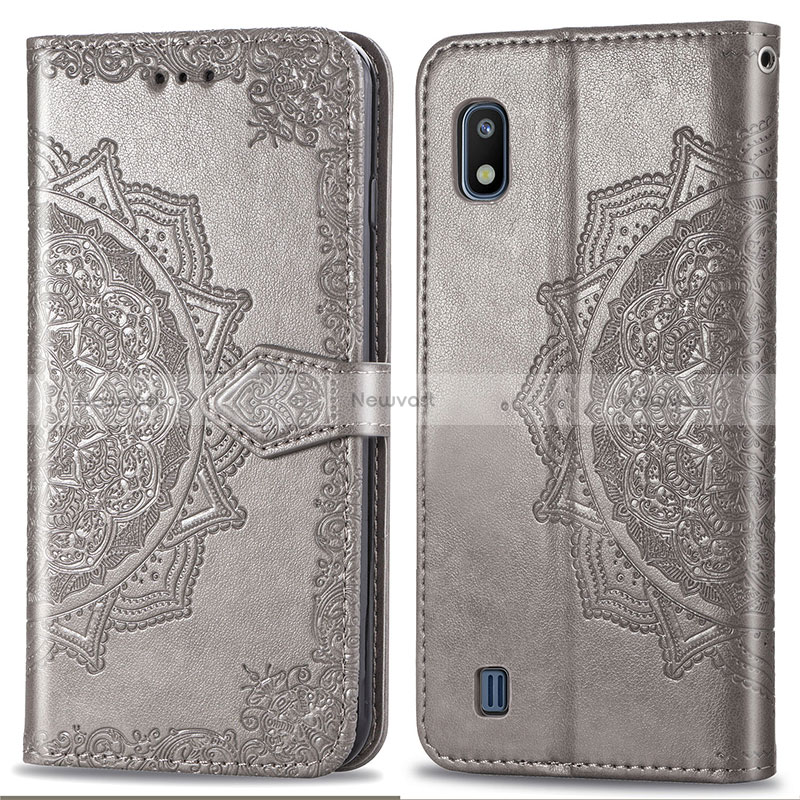 Leather Case Stands Fashionable Pattern Flip Cover Holder for Samsung Galaxy A10 Gray