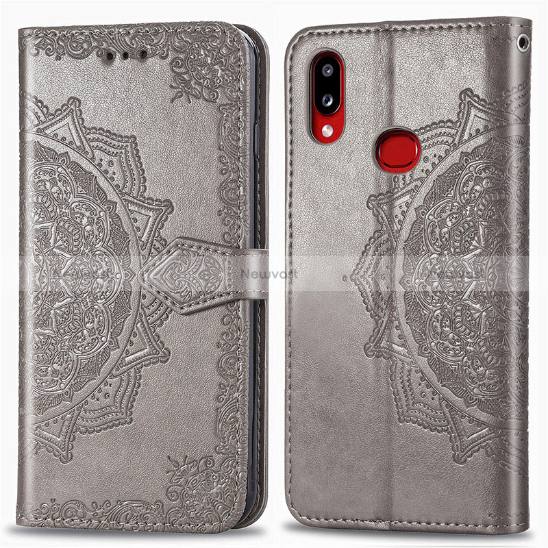 Leather Case Stands Fashionable Pattern Flip Cover Holder for Samsung Galaxy A10s Gray