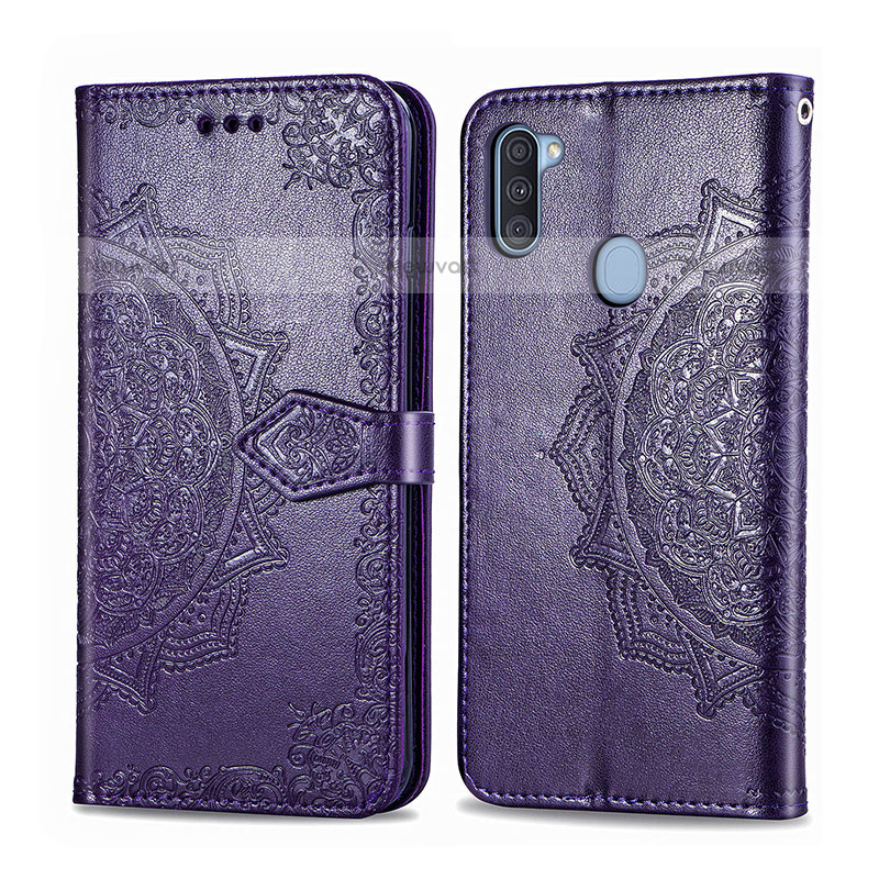 Leather Case Stands Fashionable Pattern Flip Cover Holder for Samsung Galaxy A11 Purple