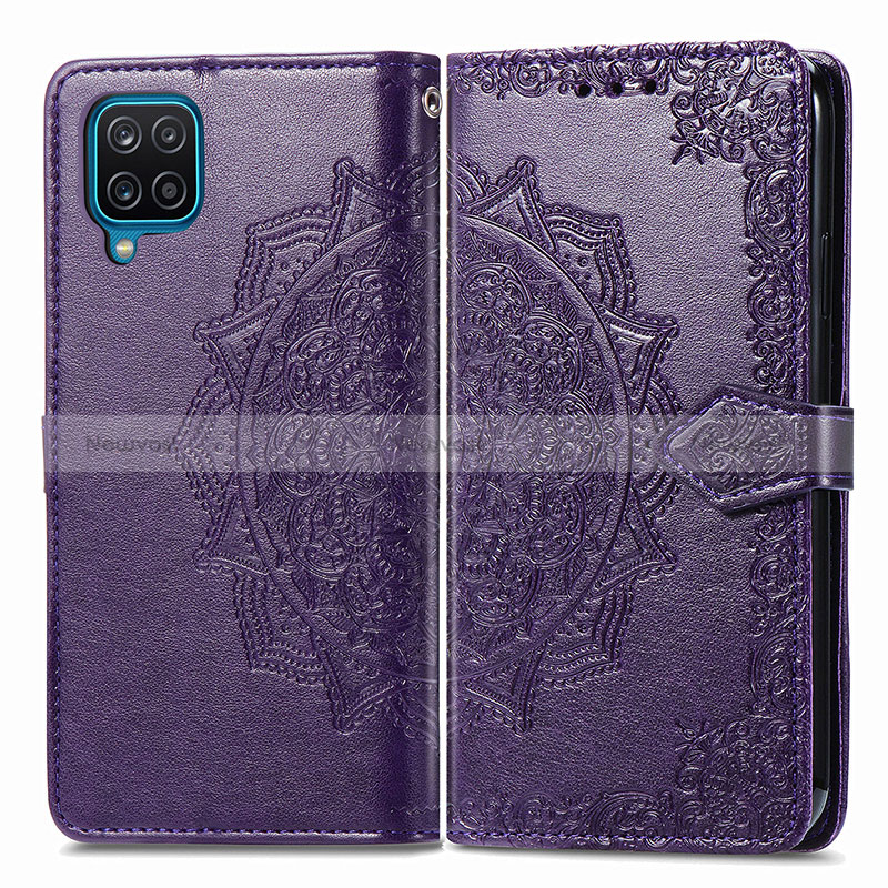 Leather Case Stands Fashionable Pattern Flip Cover Holder for Samsung Galaxy A12 5G Purple