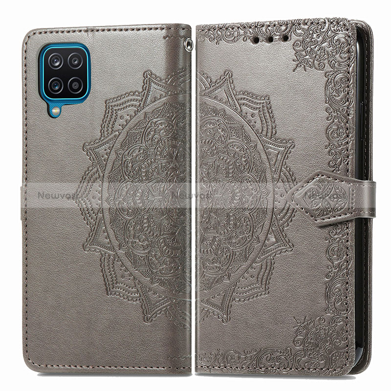 Leather Case Stands Fashionable Pattern Flip Cover Holder for Samsung Galaxy A12 Nacho Gray