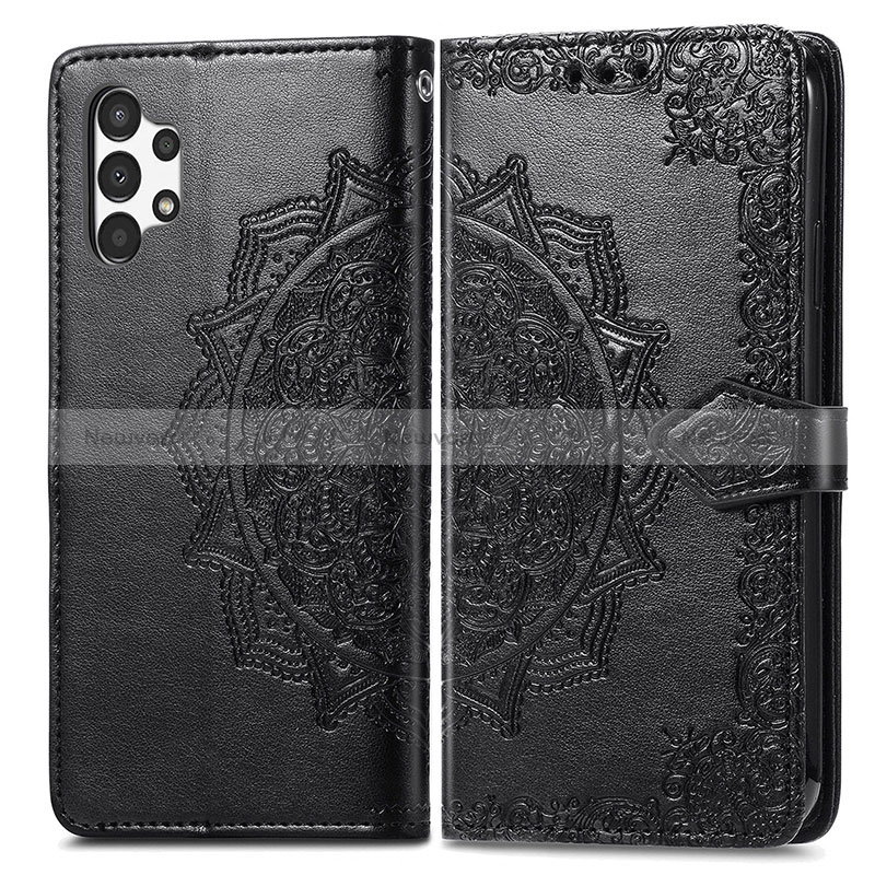 Leather Case Stands Fashionable Pattern Flip Cover Holder for Samsung Galaxy A13 4G Black