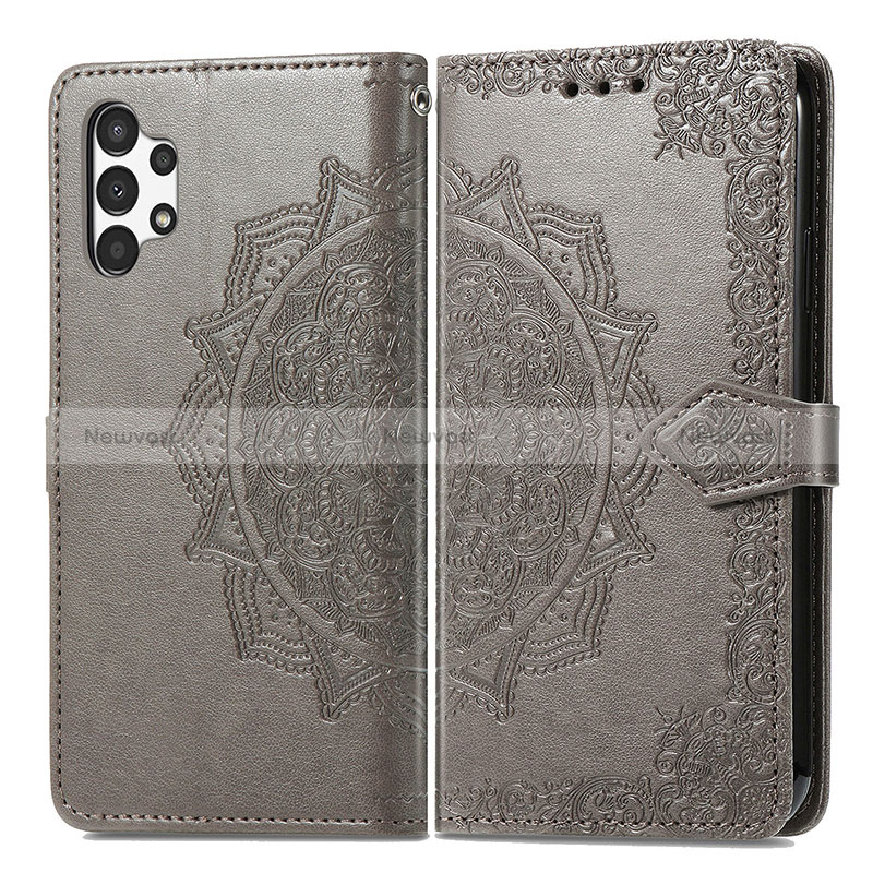 Leather Case Stands Fashionable Pattern Flip Cover Holder for Samsung Galaxy A13 4G Gray