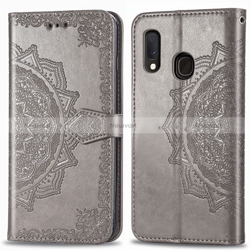 Leather Case Stands Fashionable Pattern Flip Cover Holder for Samsung Galaxy A20e Gray