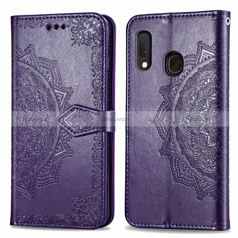 Leather Case Stands Fashionable Pattern Flip Cover Holder for Samsung Galaxy A20e Purple