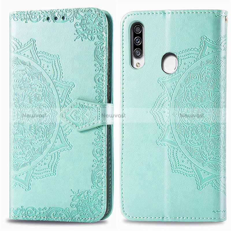 Leather Case Stands Fashionable Pattern Flip Cover Holder for Samsung Galaxy A20s Green