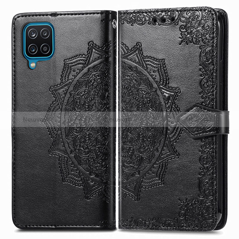 Leather Case Stands Fashionable Pattern Flip Cover Holder for Samsung Galaxy A22 4G Black