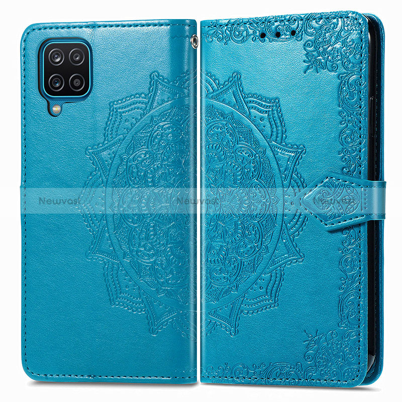 Leather Case Stands Fashionable Pattern Flip Cover Holder for Samsung Galaxy A22 4G Blue