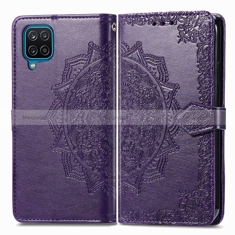 Leather Case Stands Fashionable Pattern Flip Cover Holder for Samsung Galaxy A22 4G Purple