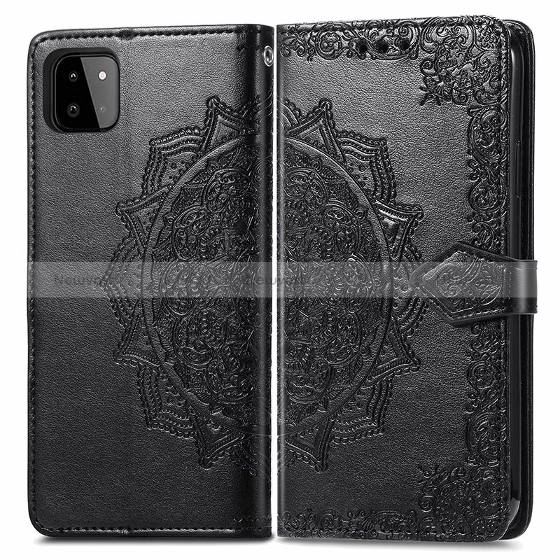 Leather Case Stands Fashionable Pattern Flip Cover Holder for Samsung Galaxy A22 5G Black