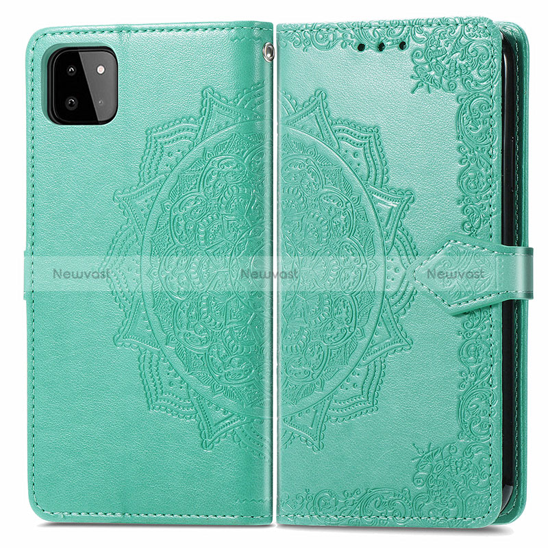 Leather Case Stands Fashionable Pattern Flip Cover Holder for Samsung Galaxy A22 5G Green