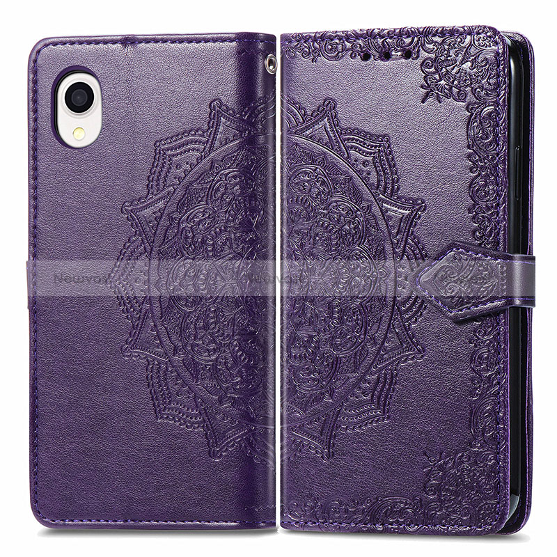 Leather Case Stands Fashionable Pattern Flip Cover Holder for Samsung Galaxy A22 5G SC-56B Purple