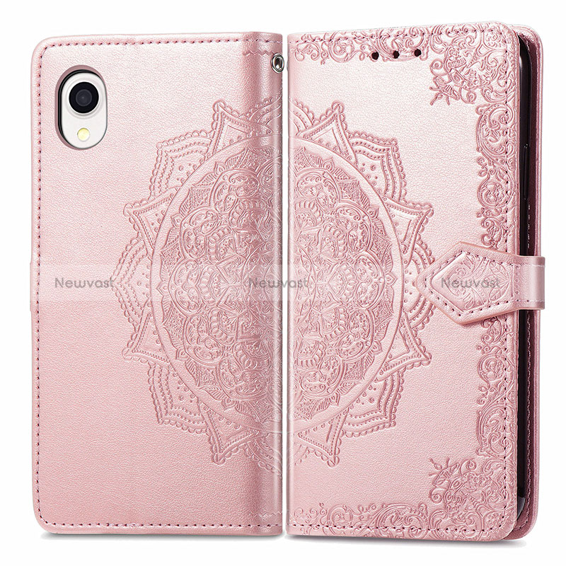 Leather Case Stands Fashionable Pattern Flip Cover Holder for Samsung Galaxy A22 5G SC-56B Rose Gold
