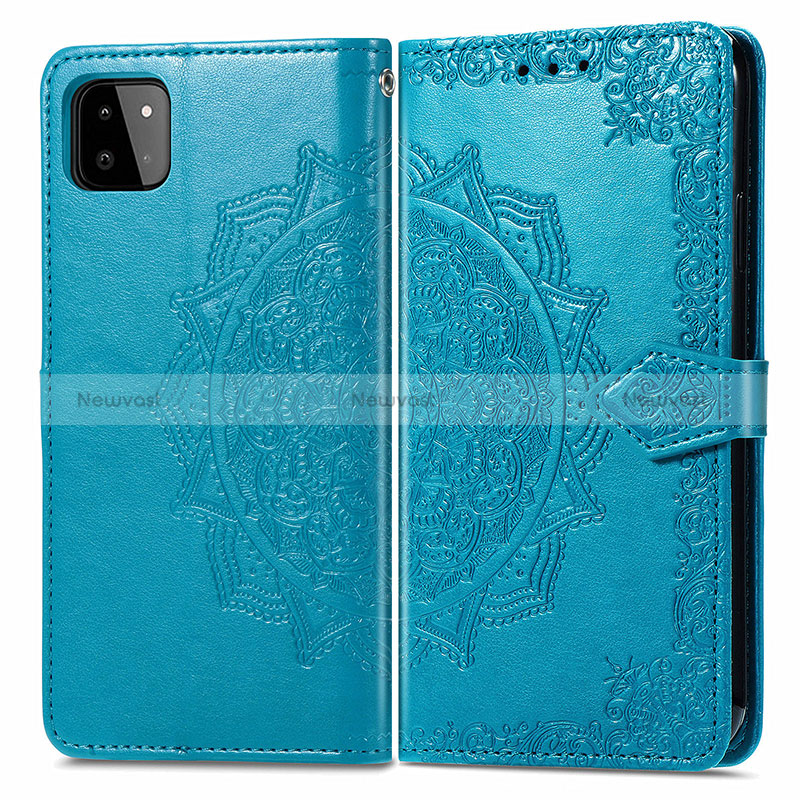 Leather Case Stands Fashionable Pattern Flip Cover Holder for Samsung Galaxy A22s 5G Blue