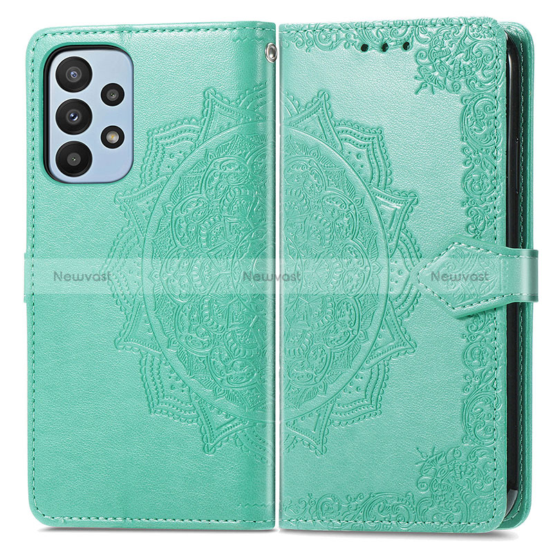 Leather Case Stands Fashionable Pattern Flip Cover Holder for Samsung Galaxy A23 4G Green