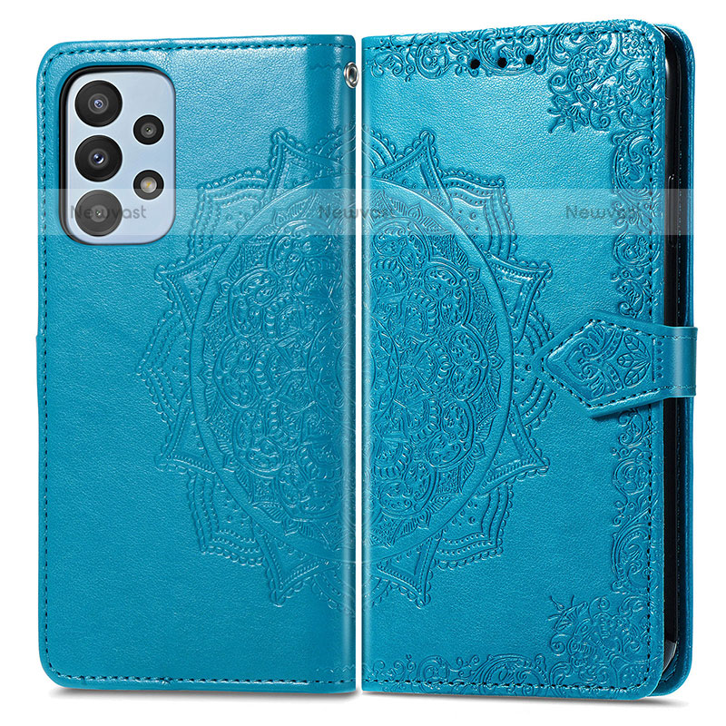 Leather Case Stands Fashionable Pattern Flip Cover Holder for Samsung Galaxy A23 5G Blue