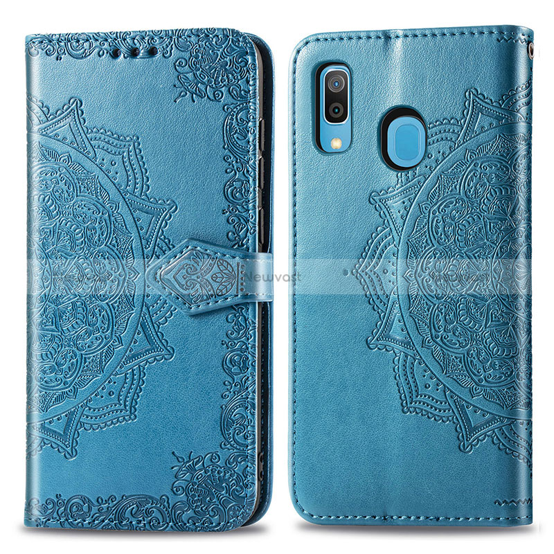 Leather Case Stands Fashionable Pattern Flip Cover Holder for Samsung Galaxy A30 Blue