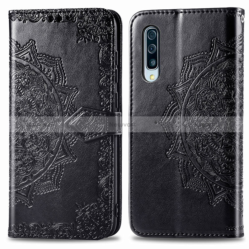 Leather Case Stands Fashionable Pattern Flip Cover Holder for Samsung Galaxy A30S Black