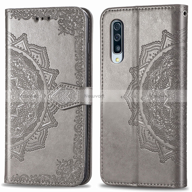 Leather Case Stands Fashionable Pattern Flip Cover Holder for Samsung Galaxy A30S Gray