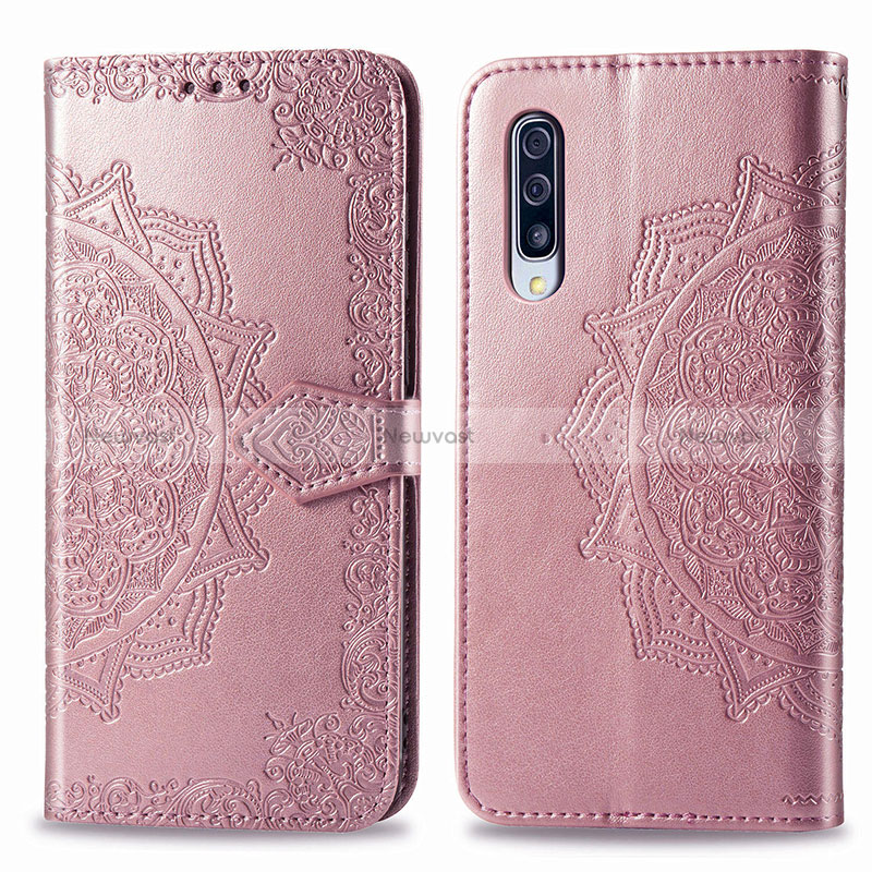 Leather Case Stands Fashionable Pattern Flip Cover Holder for Samsung Galaxy A30S Rose Gold