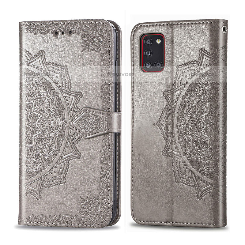 Leather Case Stands Fashionable Pattern Flip Cover Holder for Samsung Galaxy A31 Gray