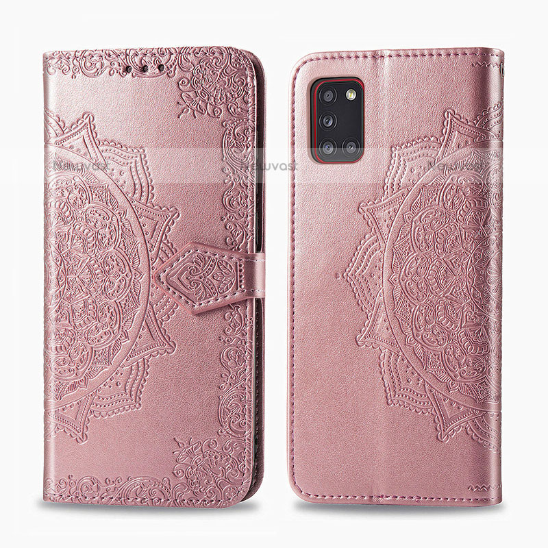 Leather Case Stands Fashionable Pattern Flip Cover Holder for Samsung Galaxy A31 Rose Gold