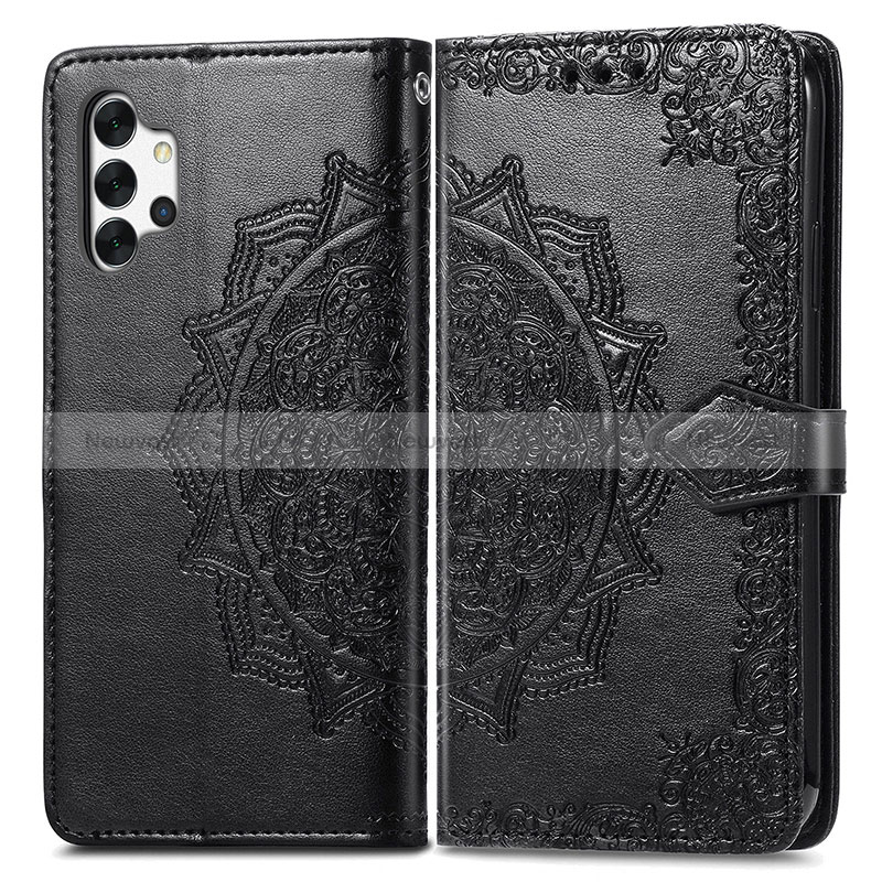 Leather Case Stands Fashionable Pattern Flip Cover Holder for Samsung Galaxy A32 4G Black