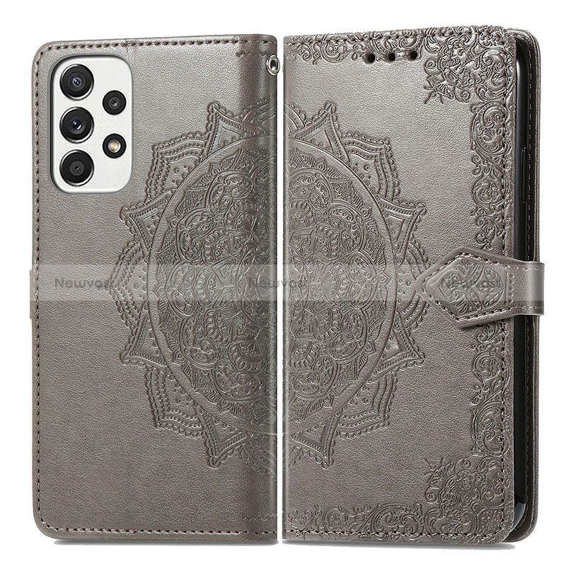Leather Case Stands Fashionable Pattern Flip Cover Holder for Samsung Galaxy A33 5G Gray