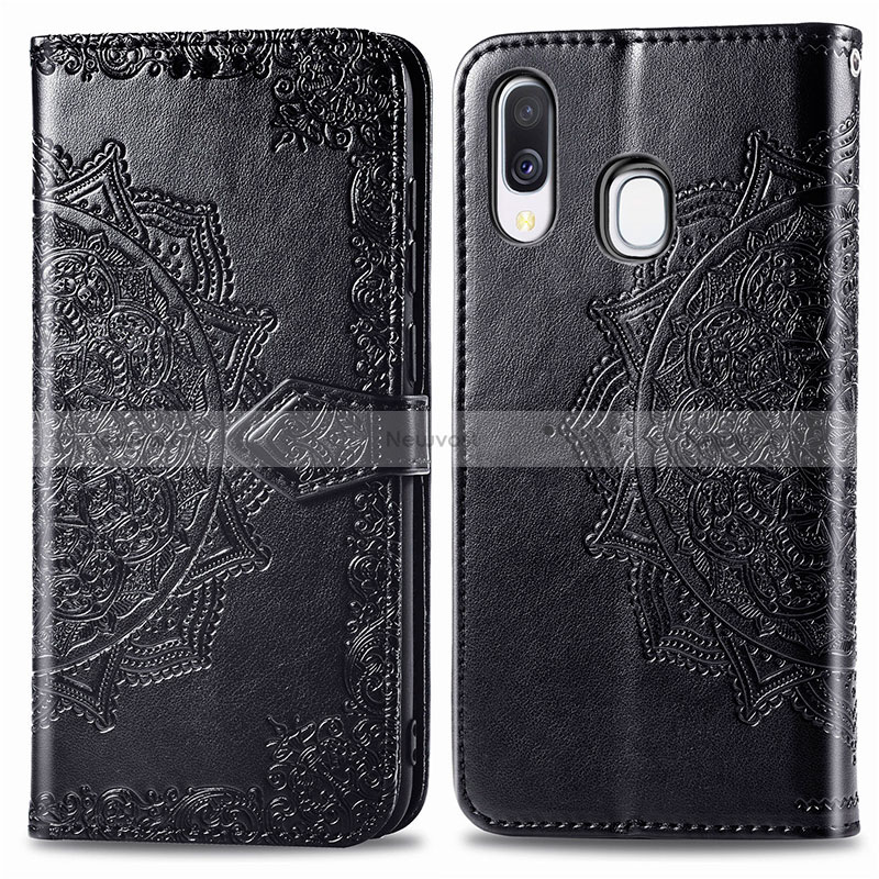 Leather Case Stands Fashionable Pattern Flip Cover Holder for Samsung Galaxy A40 Black