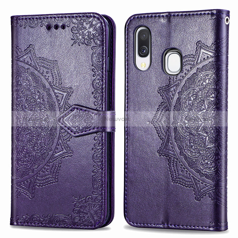 Leather Case Stands Fashionable Pattern Flip Cover Holder for Samsung Galaxy A40 Purple