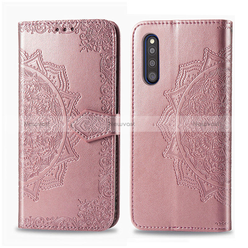 Leather Case Stands Fashionable Pattern Flip Cover Holder for Samsung Galaxy A41 SC-41A Rose Gold