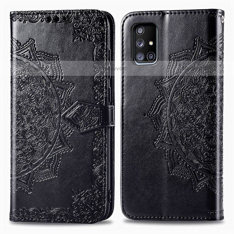 Leather Case Stands Fashionable Pattern Flip Cover Holder for Samsung Galaxy A51 4G Black