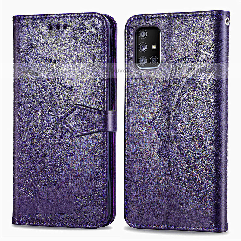 Leather Case Stands Fashionable Pattern Flip Cover Holder for Samsung Galaxy A51 4G Purple
