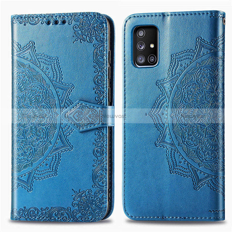 Leather Case Stands Fashionable Pattern Flip Cover Holder for Samsung Galaxy A51 5G Blue