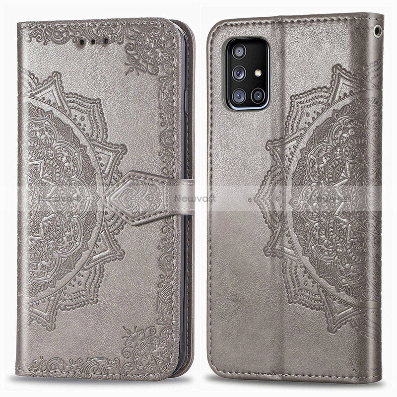 Leather Case Stands Fashionable Pattern Flip Cover Holder for Samsung Galaxy A51 5G Gray