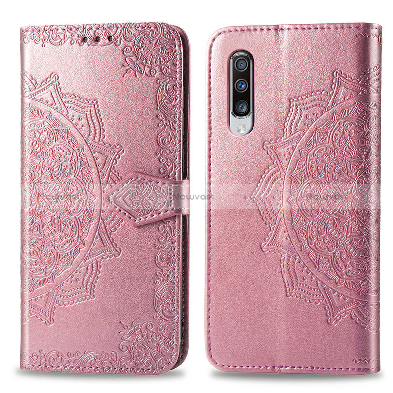 Leather Case Stands Fashionable Pattern Flip Cover Holder for Samsung Galaxy A70 Rose Gold