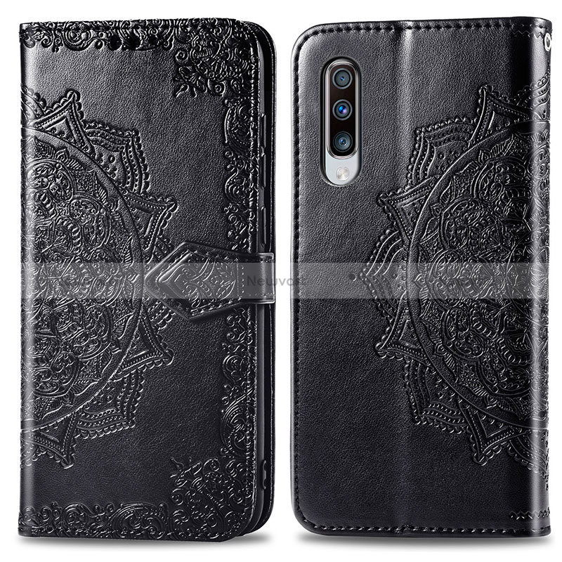 Leather Case Stands Fashionable Pattern Flip Cover Holder for Samsung Galaxy A70S Black