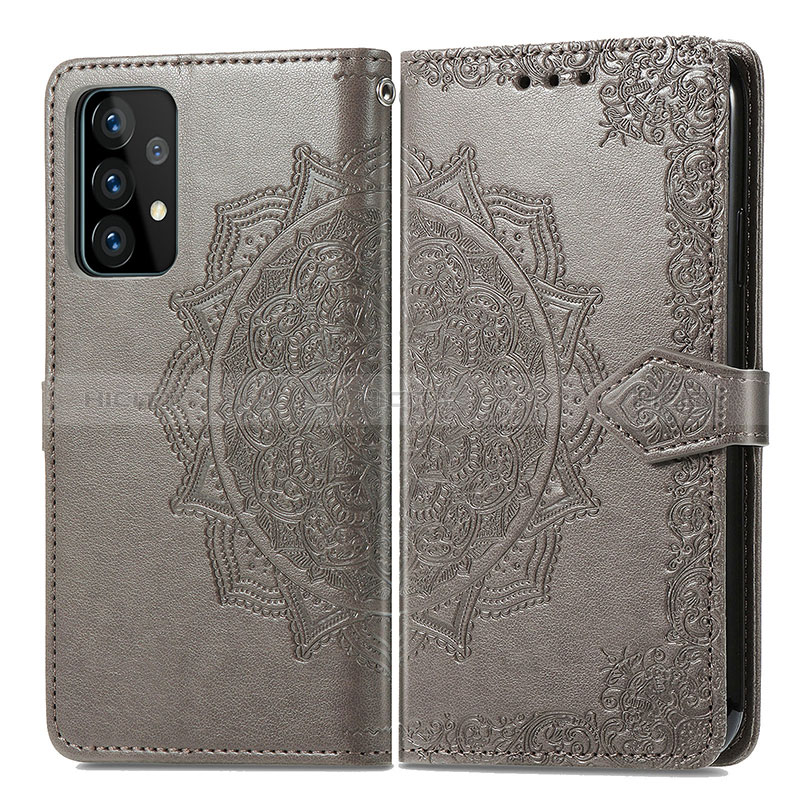 Leather Case Stands Fashionable Pattern Flip Cover Holder for Samsung Galaxy A72 4G Gray