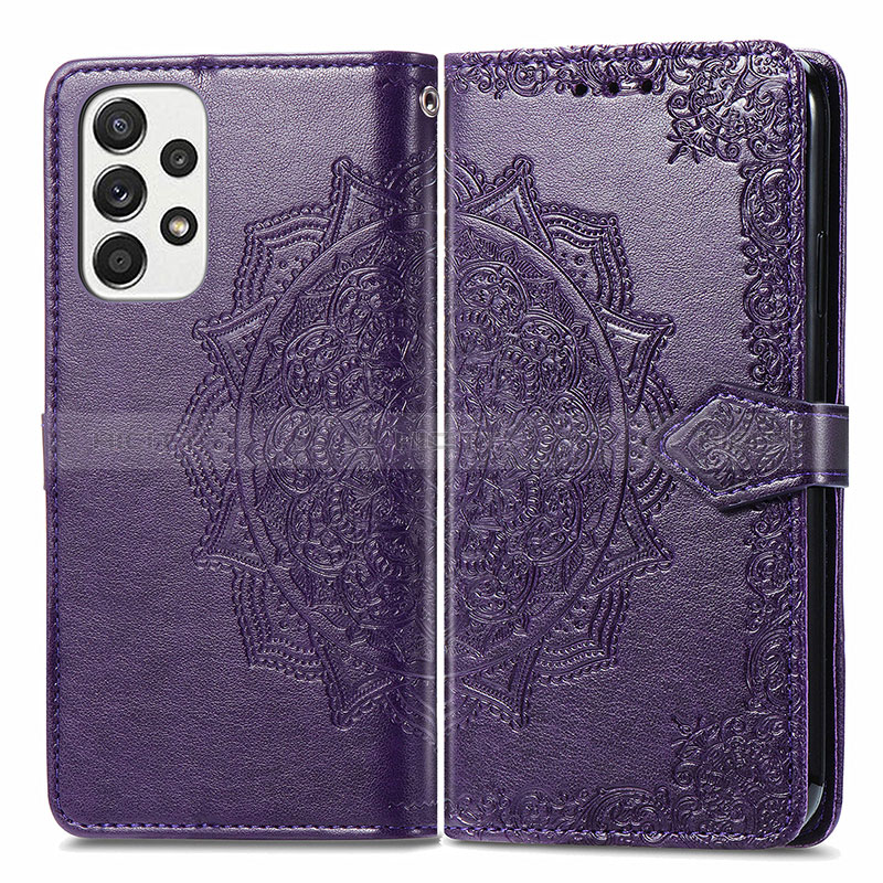 Leather Case Stands Fashionable Pattern Flip Cover Holder for Samsung Galaxy A73 5G